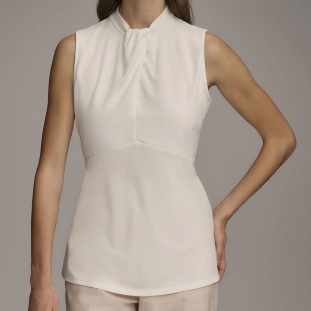 Donna Karan New York White Mock Neck Keyhole Sleeveless Shell Top Blouse Size M